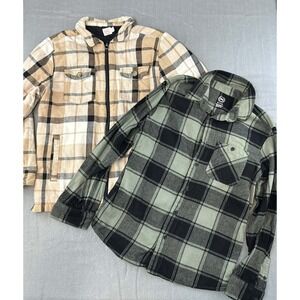 Wonder Nation Plaid Flannel Shirt Jacket Combo‎ Boys XL Green Tan